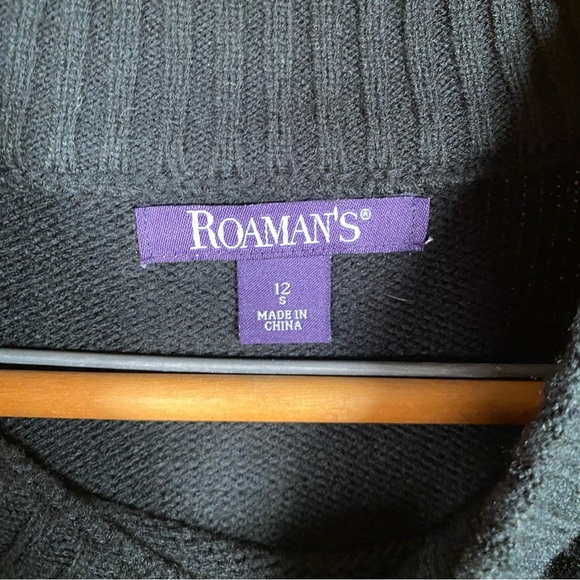 Roaman's Black Cold-Shoulder Sweater with Fringe Long Sleeves - Picture 6 of 10